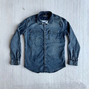 Philipp Plein Platinum Cut Sugar Daddy Pearl Snap Mens Large Button Up Chambray